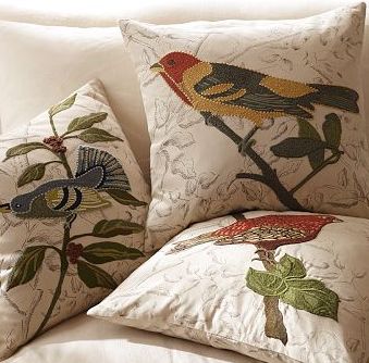 bird embroidered pillow