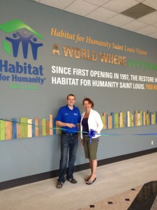 Josh Vaughn, ReStore General Manager, and Kimberly McKinney, Habitat for Humanity Saint Louis Chief Executive Officer, at the ReStore Des Peres ribbon cutting.